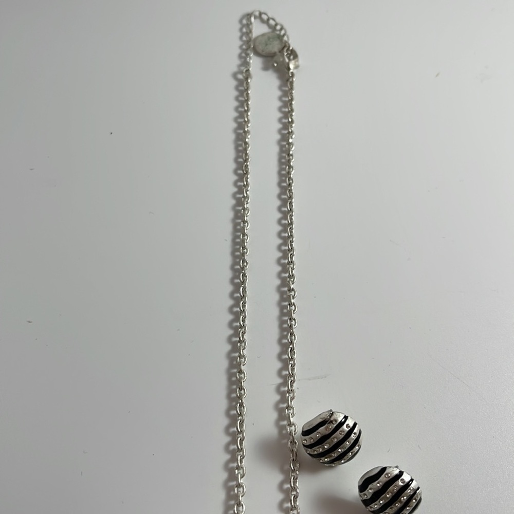 Baskin Brothers Silver Tone Chain Black Sphere Rhinestones Necklace w/ earrings - Picture 3 of 14